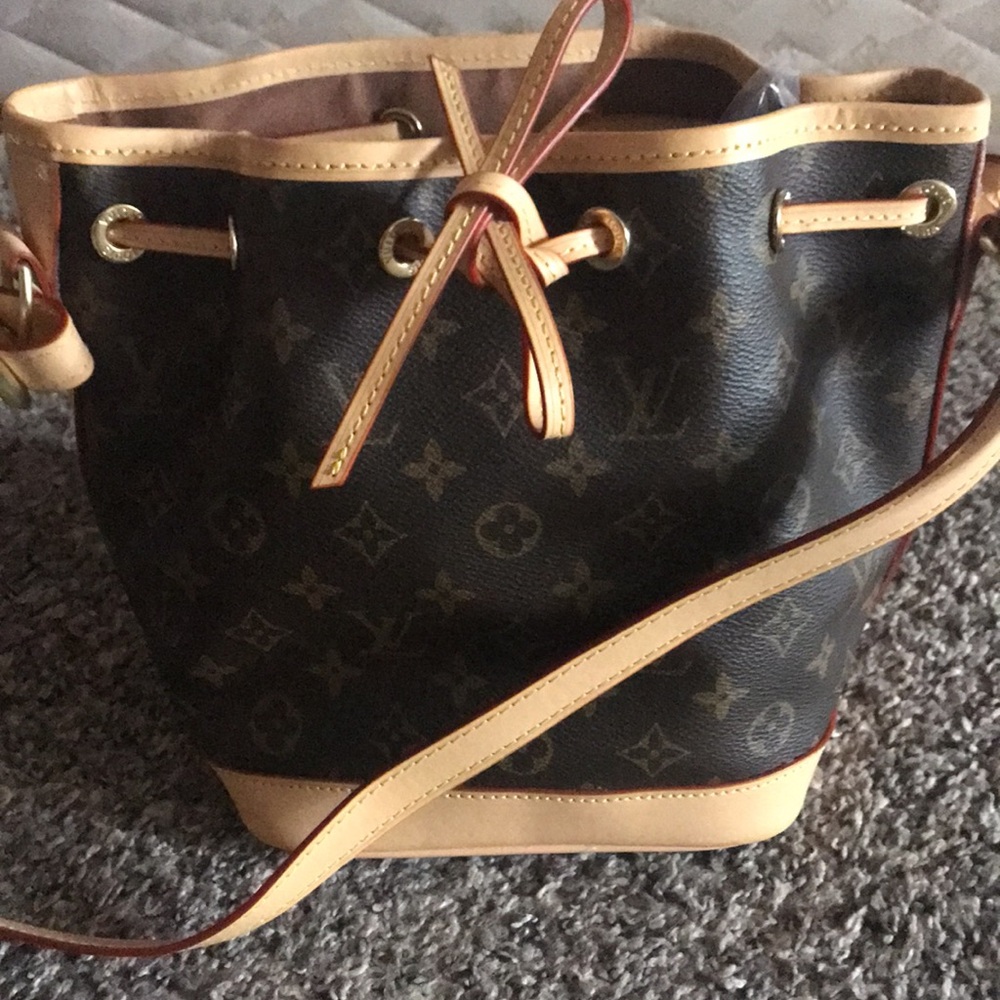 Elegant Brown and Tan Monogram Bucket Bag